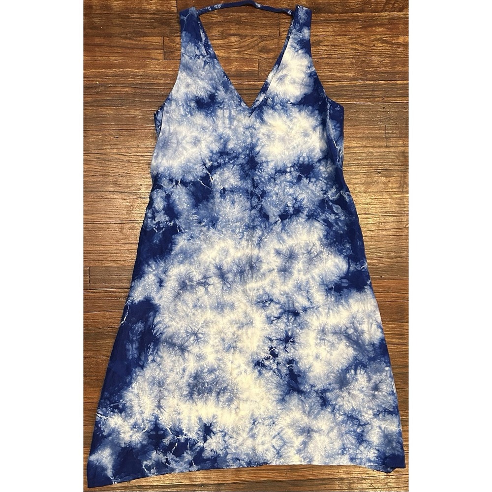 Enza Costa Women's Size 1 Tie Dye Ocean Silk Sleeveless Dress Blue V Neck
